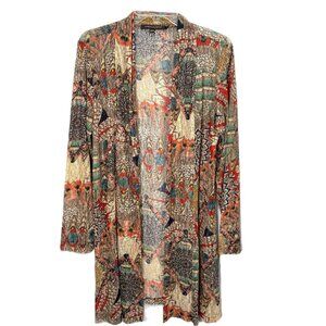 Boho Tribal Kimono XL Mesh Sheer Ethnic Print Duster Festival Cover Up Stretch